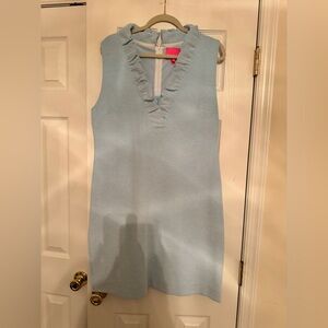Lilly Pulitzer Light Blue Tisbury Knit V-Neck Sleeveless Ruffle Shift Dress
